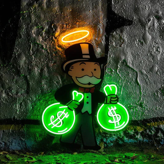 Monopoly Money Bag Neon Signs UV Printed Neon Decor