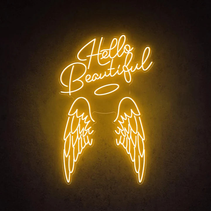 Hello Beautiful Angel Wings Beauty Salon Neon Sign