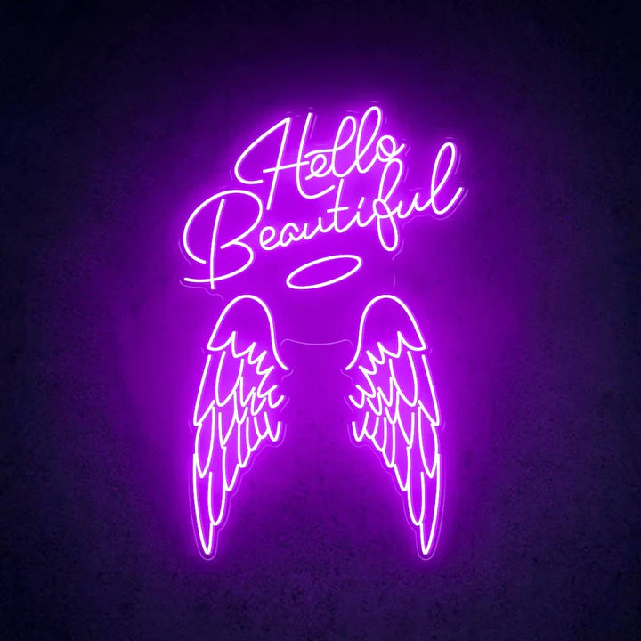 Hello Beautiful Angel Wings Beauty Salon Neon Sign