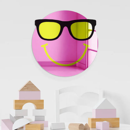 Happy Face with Cool Sunglasses 3D Mirror Wall Art
