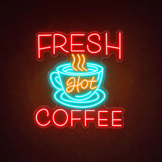 Fresh Hot Coffee Business Neon Sign