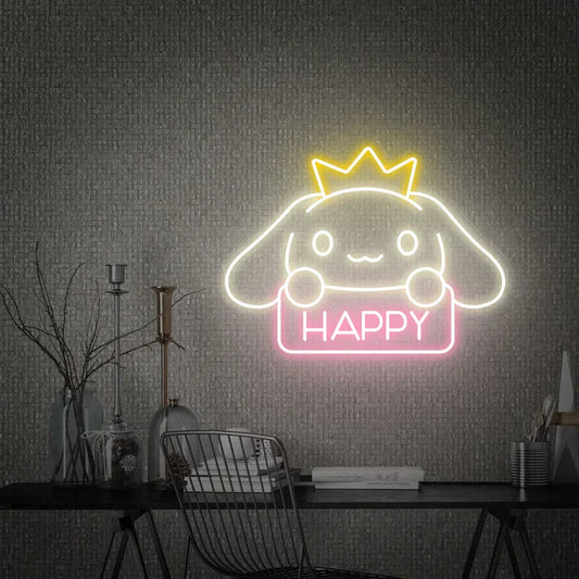 Happy Cinnamoroll Led Neon Sign With a Crown