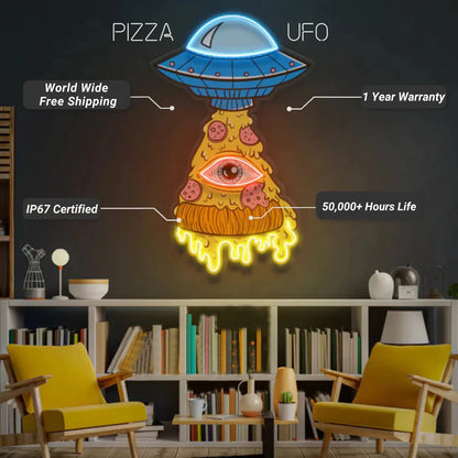Pizza UFO UV Printed Neon Sign Decor