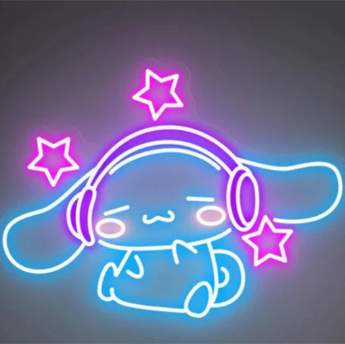 Cinnamoroll Anime Neon Sign With a Headset Cute Gift