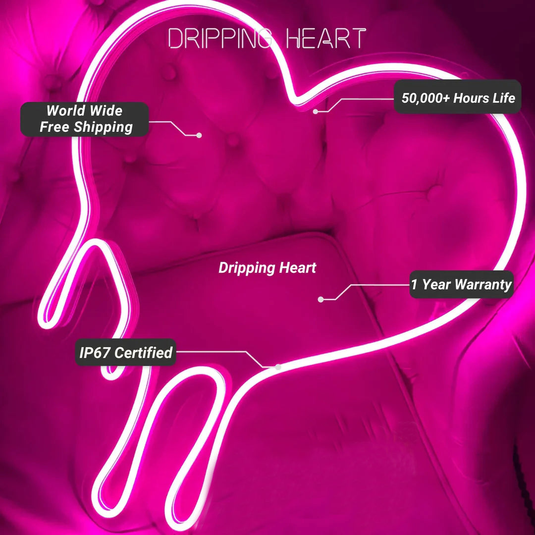 Romantic Dripping Heart Neon Signs Decor