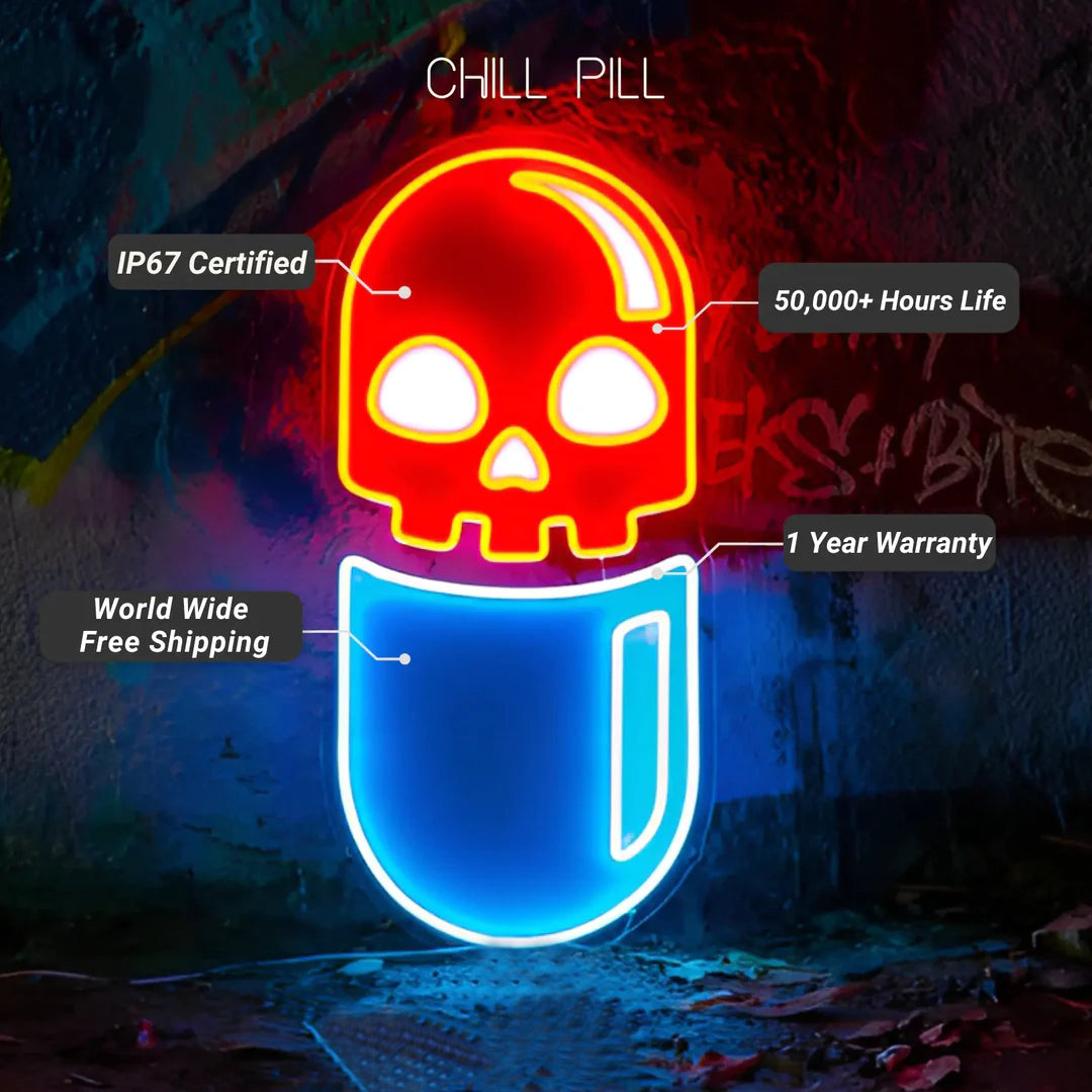 Chill Pill Led Light Neon Signs UV Printed Neon Decor
