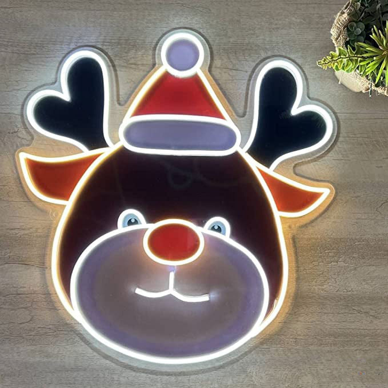 Enseigne au néon LED renne de Noël 21 x 20 pouces pour tentures murales intérieures et extérieures