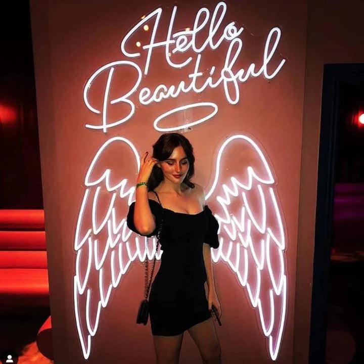 Hello Beautiful Angel Wings Beauty Salon Neon Sign - FYLZGO Signs