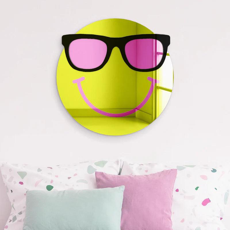 Happy Face with Cool Sunglasses 3D Mirror Wall Art - FYLZGO Signs