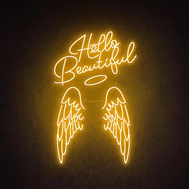 Hello Beautiful Angel Wings Beauty Salon Neon Sign - FYLZGO Signs