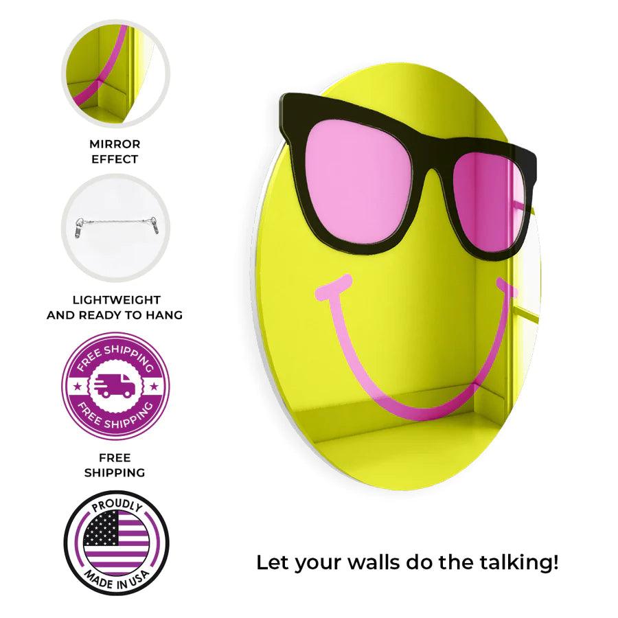 Happy Face with Cool Sunglasses 3D Mirror Wall Art - FYLZGO Signs