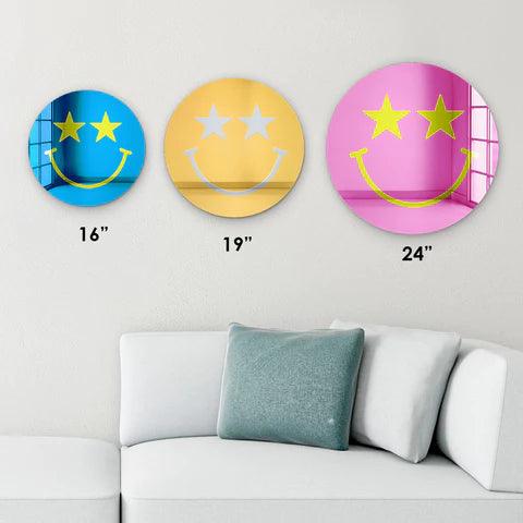 Happy Face with Starry Eyes Mirror Art Wall Decor - FYLZGO Signs