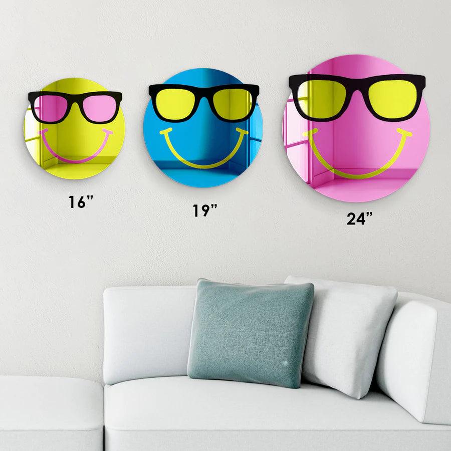 Happy Face with Cool Sunglasses 3D Mirror Wall Art - FYLZGO Signs