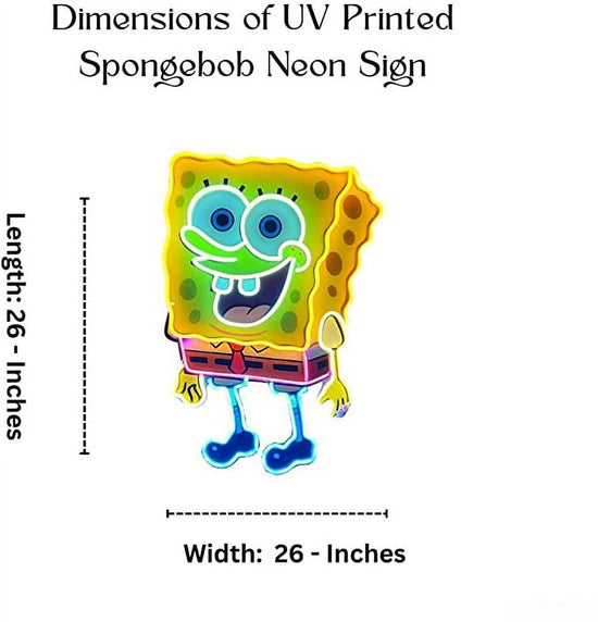 Spongebob Neon Sign UV Printed, 19 x 26 inches Yellow Neon for Kids, Birthday Parties With Dimmer Switch And Power Adapter