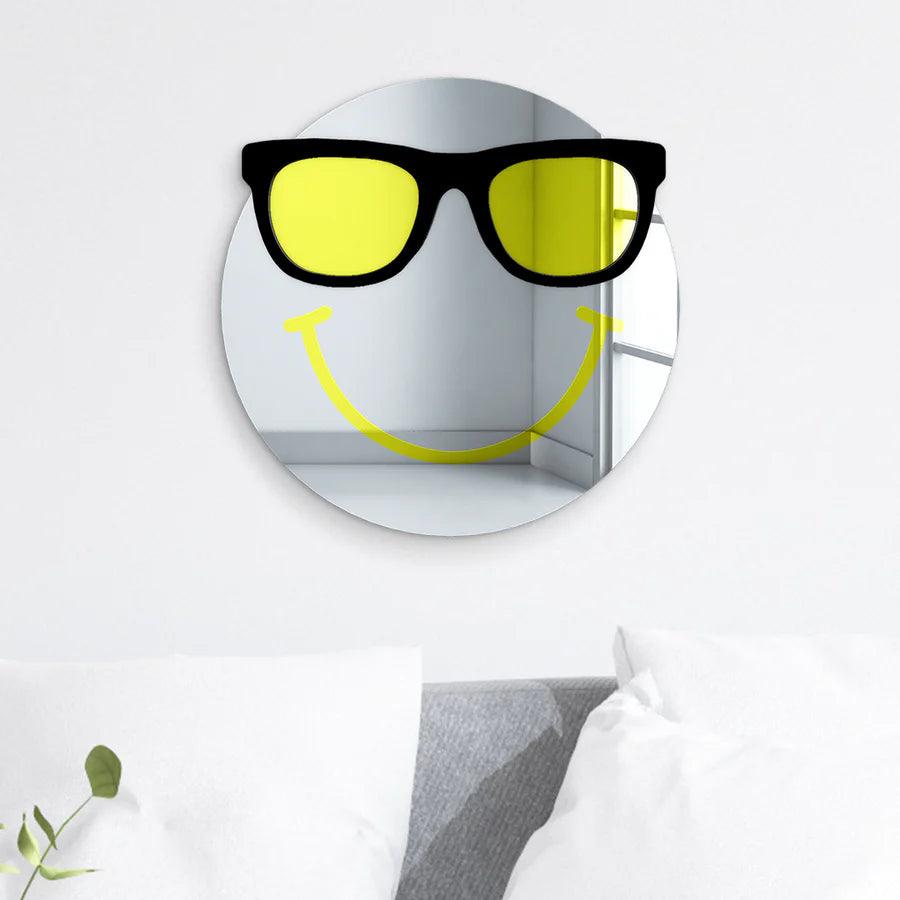 Happy Face with Cool Sunglasses 3D Mirror Wall Art - FYLZGO Signs