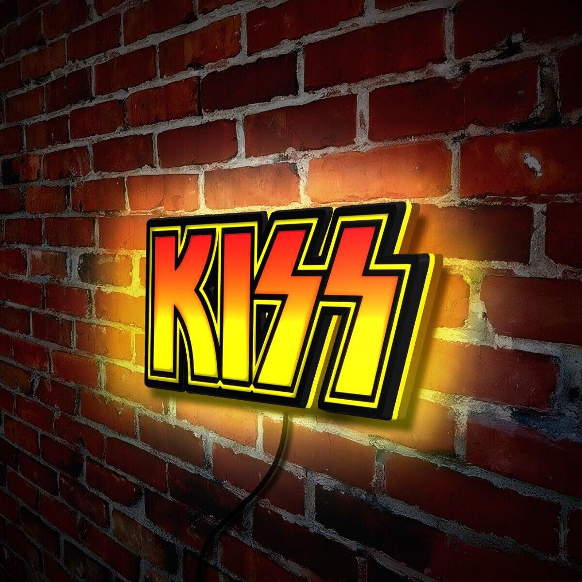 KISS Logo LED Lightbox Rock the Night with Legendary Band Powered by USB - FYLZGO Signs