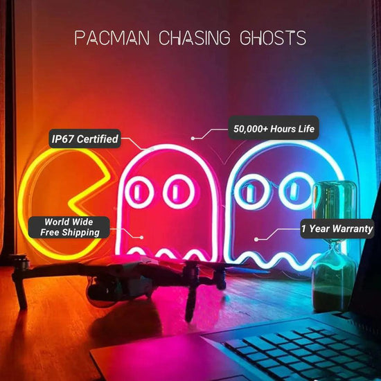 PAC-MAN Chasing Ghosts Neon Signs - FYLZGO Signs