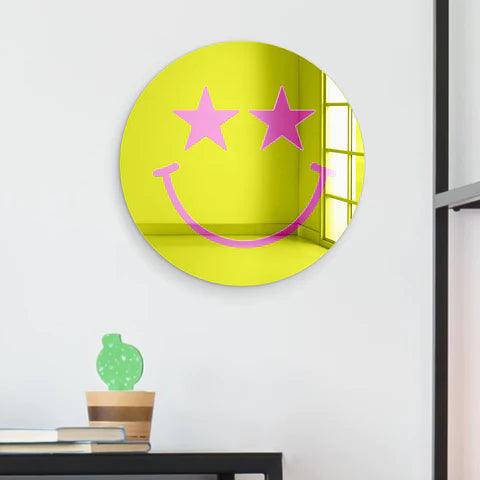 Happy Face with Starry Eyes Mirror Art Wall Decor - FYLZGO Signs