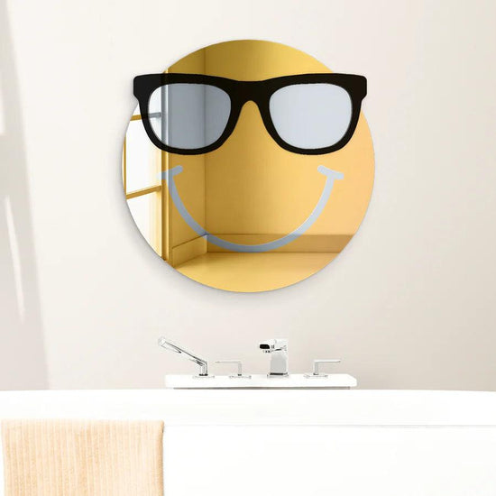 Happy Face with Cool Sunglasses 3D Mirror Wall Art - FYLZGO Signs