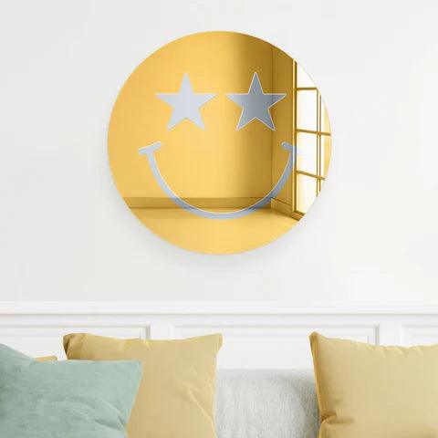 Happy Face with Starry Eyes Mirror Art Wall Decor - FYLZGO Signs