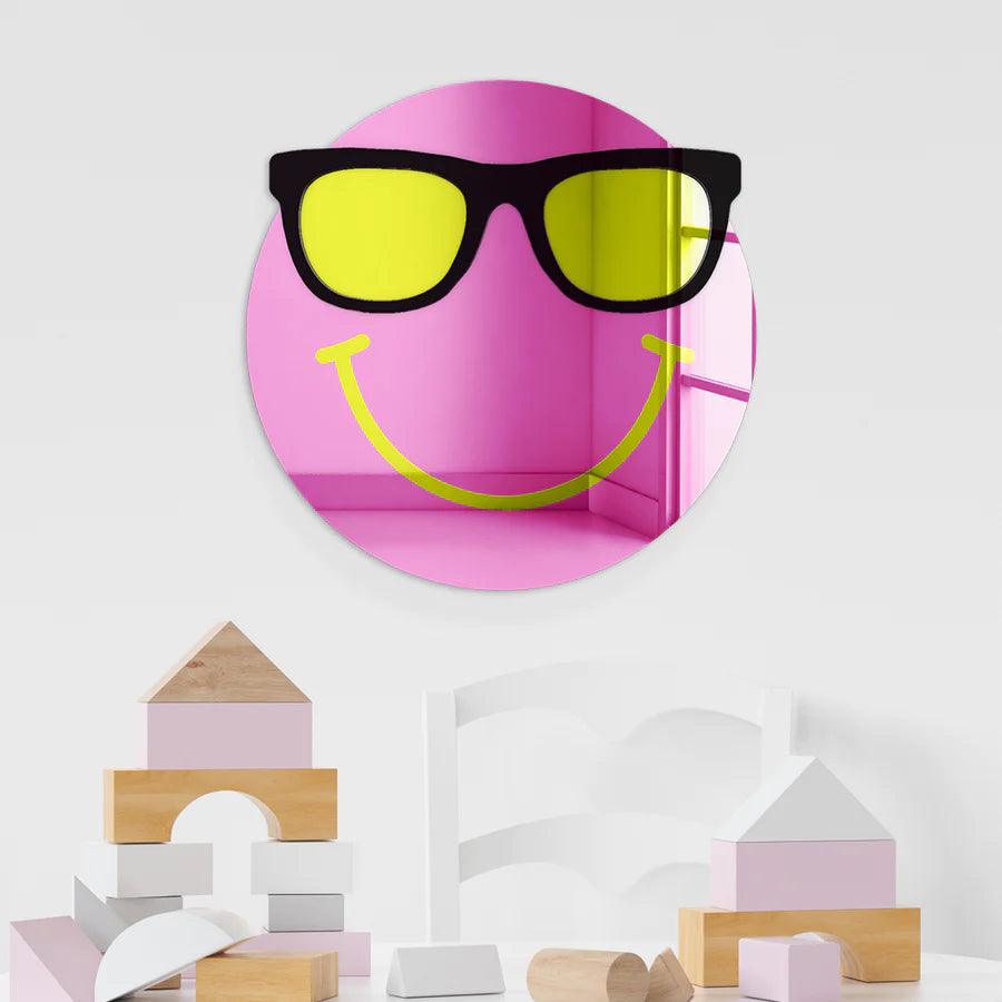 Happy Face with Cool Sunglasses 3D Mirror Wall Art - FYLZGO Signs