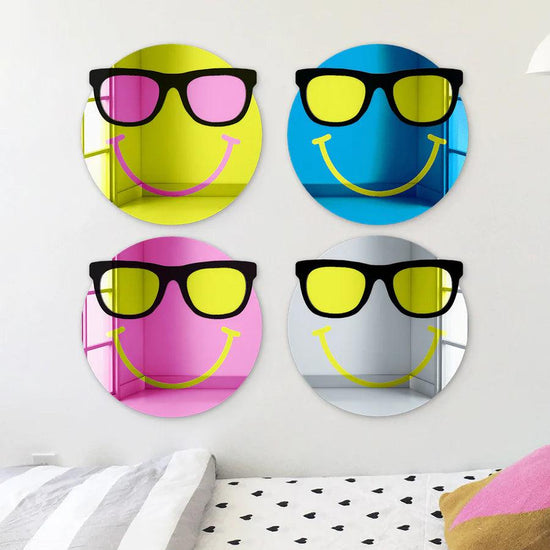 Happy Face with Cool Sunglasses 3D Mirror Wall Art - FYLZGO Signs