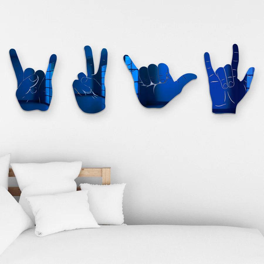 Bundle | 4-Piece Set of Rock On, Hang Loose, I Love You and Peace Sign Hand Silhouettes - FYLZGO Signs
