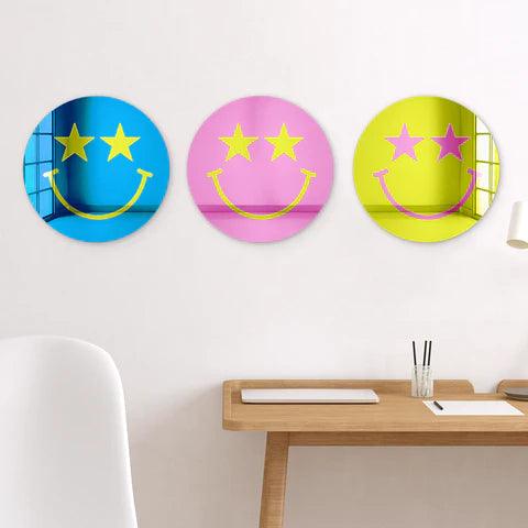 Happy Face with Starry Eyes Mirror Art Wall Decor - FYLZGO Signs