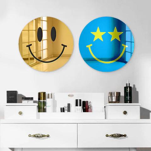 Happy Face with Starry Eyes Mirror Art Wall Decor - FYLZGO Signs