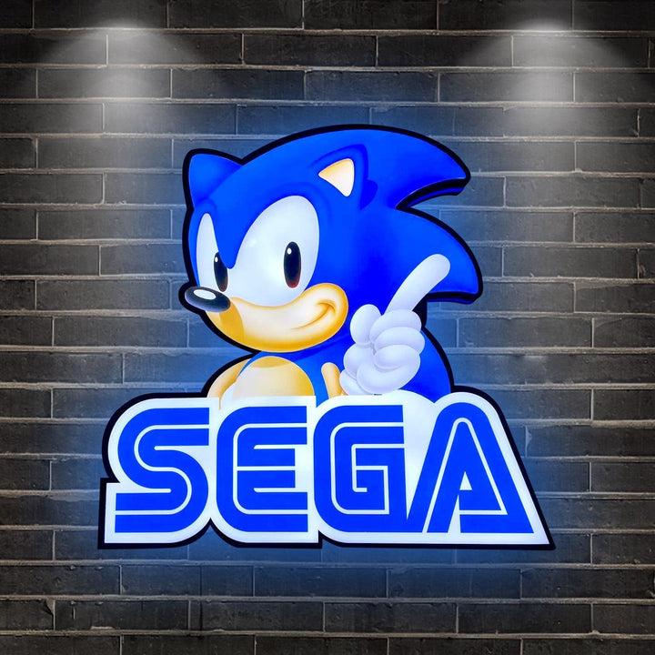 Sonic the Hedgehog SEGA Logo 3D LED Light Box, Sega Sign Lightbox, parfait pour salle de jeux, chambre à coucher, variateur fonctionnel, 5 V, prise USB