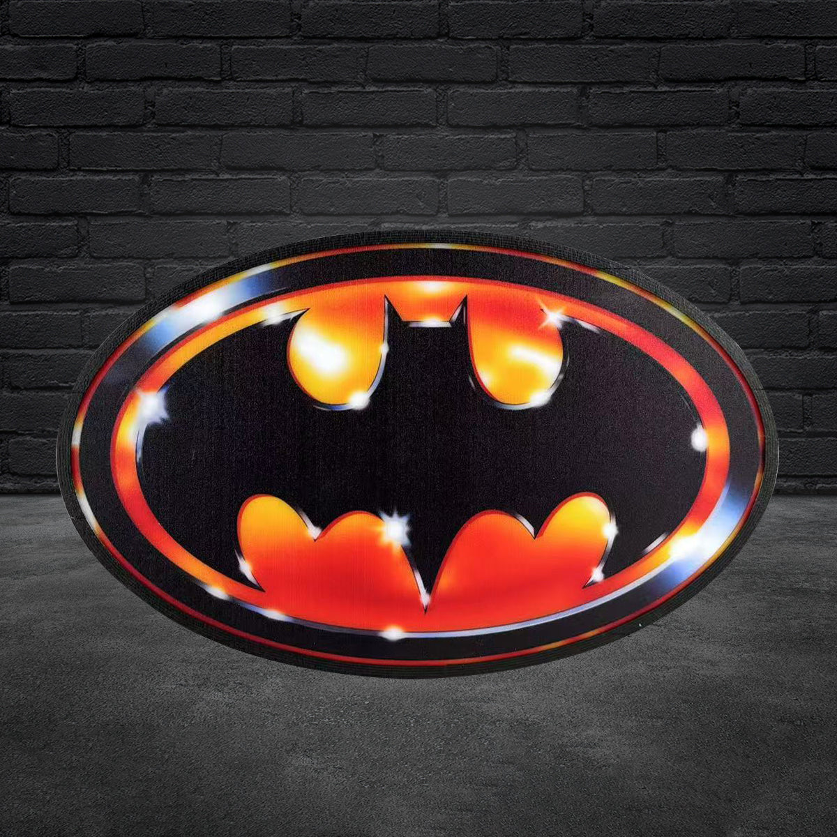 Batman 1989 Logo classique caisson lumineux imprimé en 3D entièrement à intensité variable, idéal pour la veilleuse