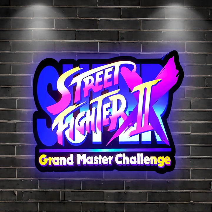 Grand Master Challenge Street Fighter I, II, III Logo Lightbox Light 3D Imprimé LED Lightbox