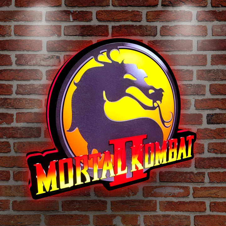 Mortal Kombat Logo 3D Print Desktop Lightbox, décoration murale Mortal Kombat, décoration murale lumineuse LED, art mural dragon, panneau LED dragon, souvenirs, art mural Mortal Kombat, salle de jeux