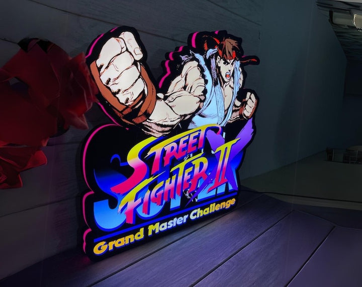 Street Fighter Sign Boîte à lumière LED d'arcade classique, décorations d'arcade de jeu de combat classique, boîte à lumière LED, variateur fonctionnel, 5 V, compatible USB