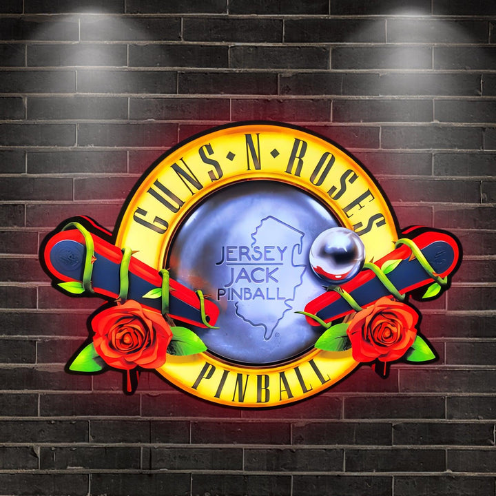 Roses personnalisées par Jersey Jack Pinball Logo 3D Business Lightbox Veilleuse Signe Décoration murale Boîte lumineuse Décor Impression 3D Veilleuse