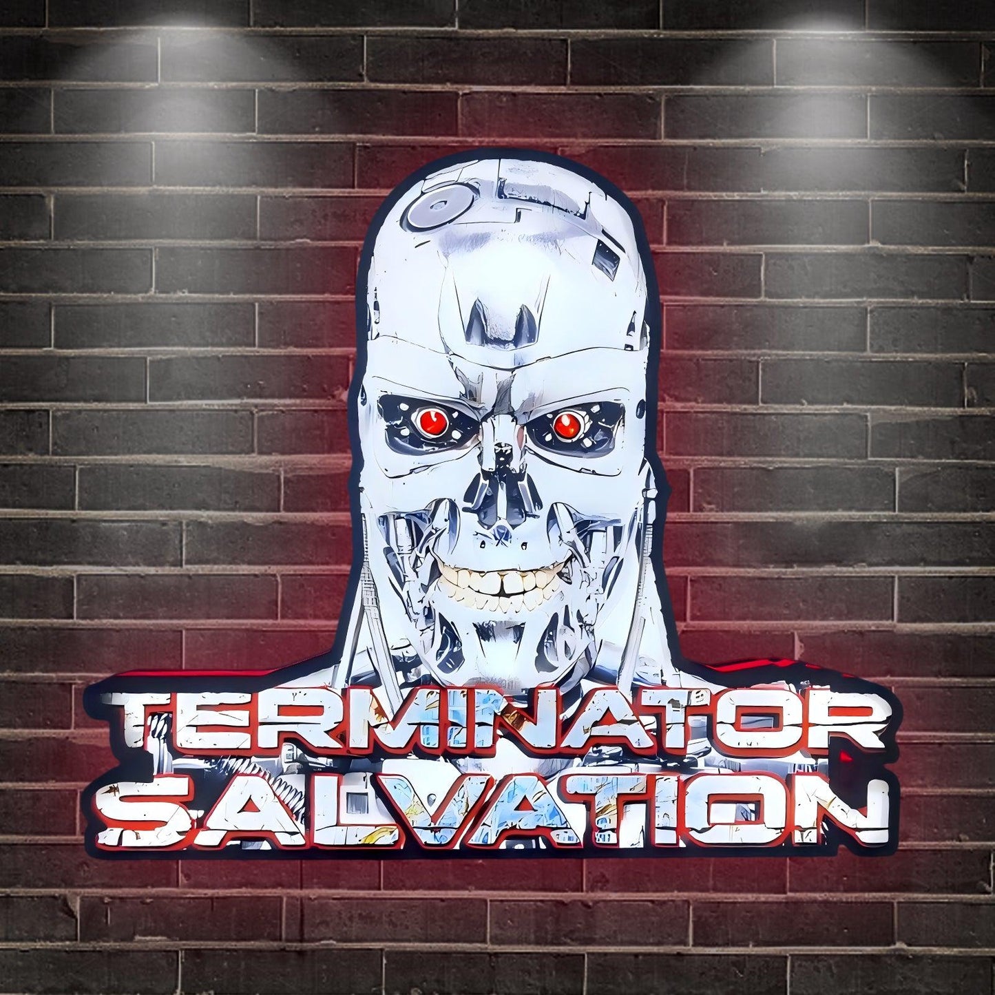 Custom Cyborg Skull Action Movie Salvation Logo LED Nightlight 3D Print Desktop Lightbox