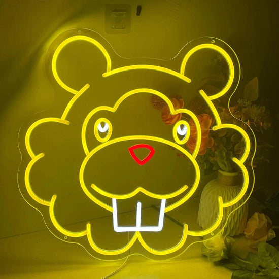 Pokemon Bidoof Neon Sign Yellow Wall Decor for Room - FYLZGO Signs