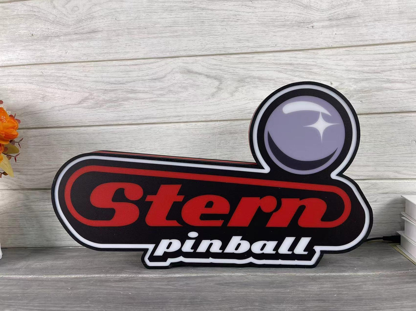 Stern Pinball Logo 3D Printed LED Lightbox Game Lightbox Logo 3D LED Light Box Retro Mega Drive Logo LED Lightbox Arcade Games Lightbox