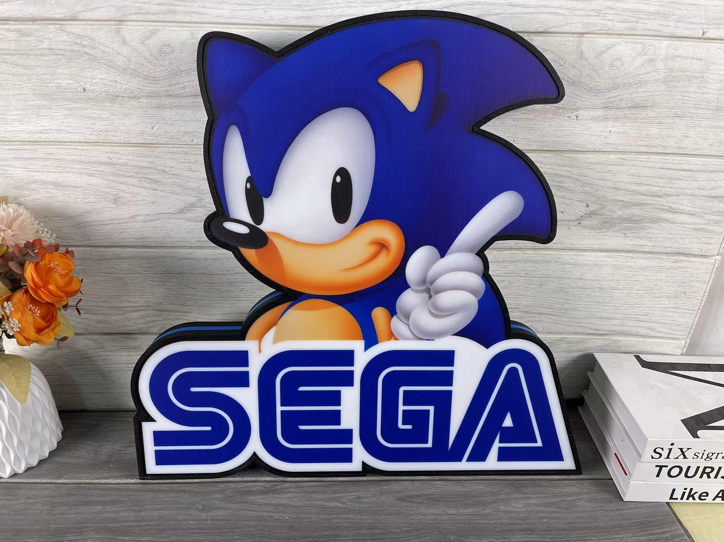 Sonic the Hedgehog SEGA Logo 3D LED Light Box, Sega Sign Lightbox, Perfect for Game Room, Bedroom, Functional Dimmer, 5V, USB Plug In - FYLZGO Signs
