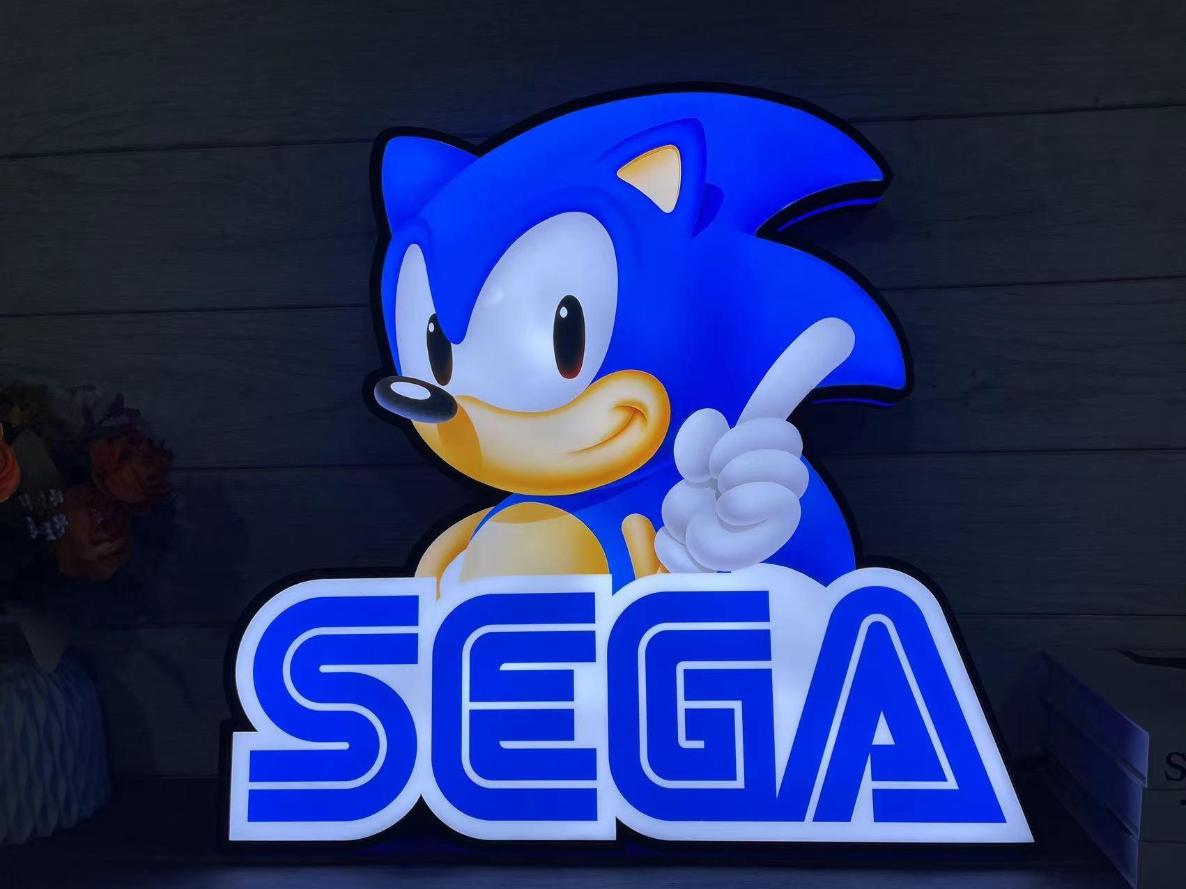Sonic the Hedgehog SEGA Logo 3D LED Light Box, Sega Sign Lightbox, Perfect for Game Room, Bedroom, Functional Dimmer, 5V, USB Plug In - FYLZGO Signs