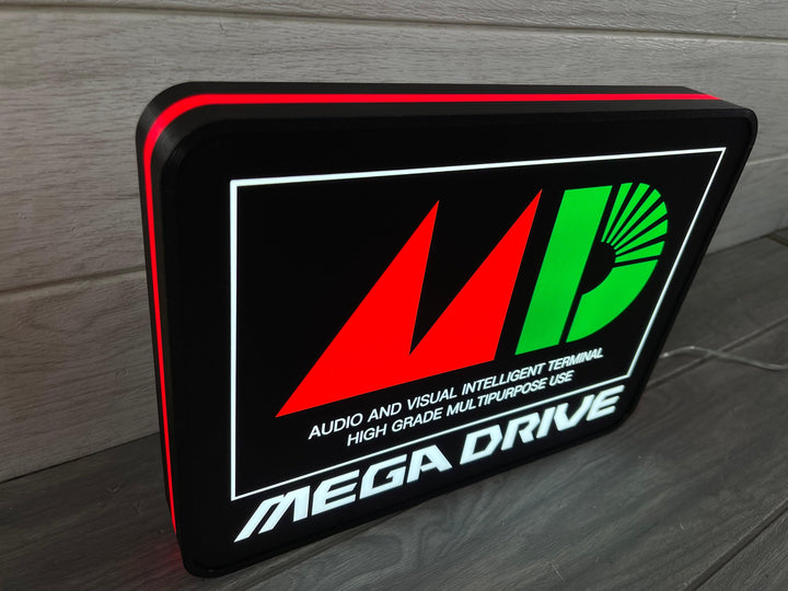 Sega Genesis Mega Drive MD Logo Boîte à lumière LED 3D Rétro Mega Drive Logo LED Lightbox, parfait pour salle de jeux, variateur fonctionnel, 5 V, compatible USB