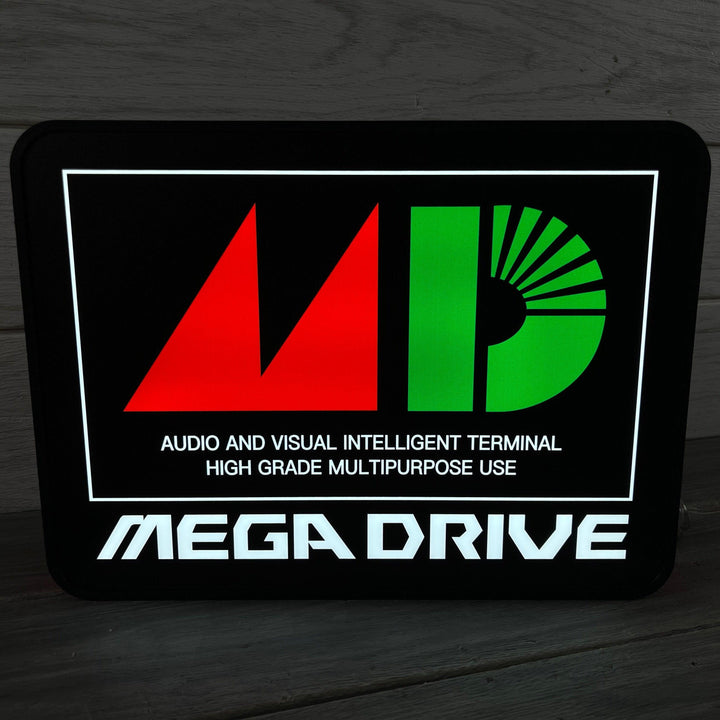 Sega Genesis Mega Drive MD Logo Boîte à lumière LED 3D Rétro Mega Drive Logo LED Lightbox, parfait pour salle de jeux, variateur fonctionnel, 5 V, compatible USB