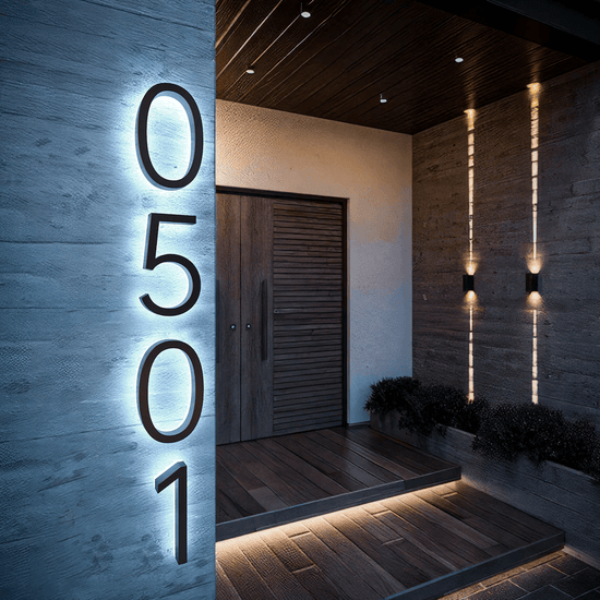 Led outdoor waterproof home name figures exterior acrylic metal illuminated house numbers signs for door room apartment