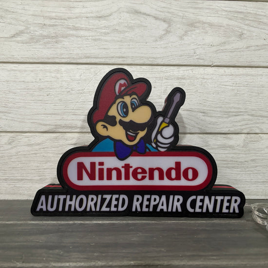 Classic Nintendo Super Repair Center LED Light Box, Perfect for Game Room, Super Mario Sign for Man Cave, Functional Dimmer, 5V USB Plug In