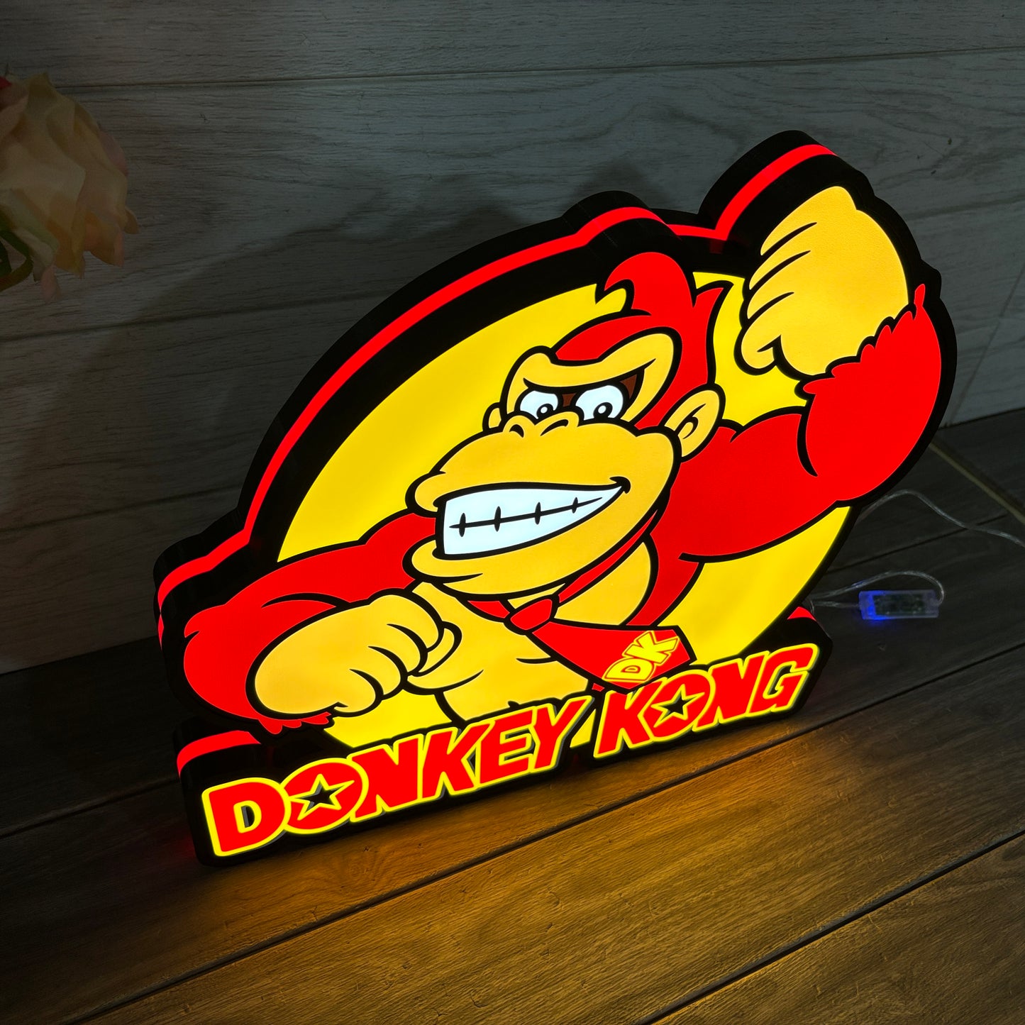 Donkey Kong Logo LED Sign, 3D Printed, USB Powered & Full Dimmable