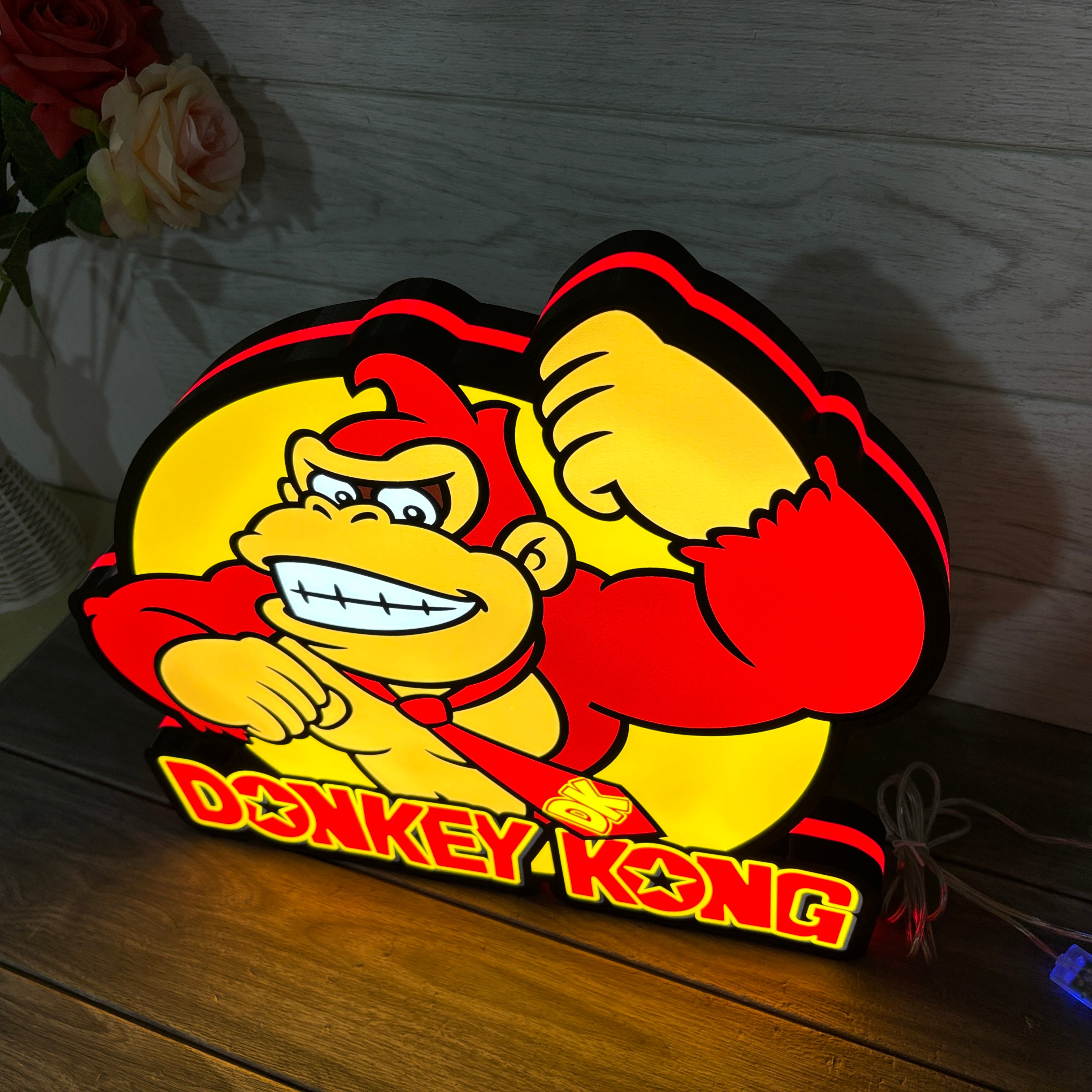 Donkey Kong Logo LED Sign, 3D Printed, USB Powered & Full Dimmable