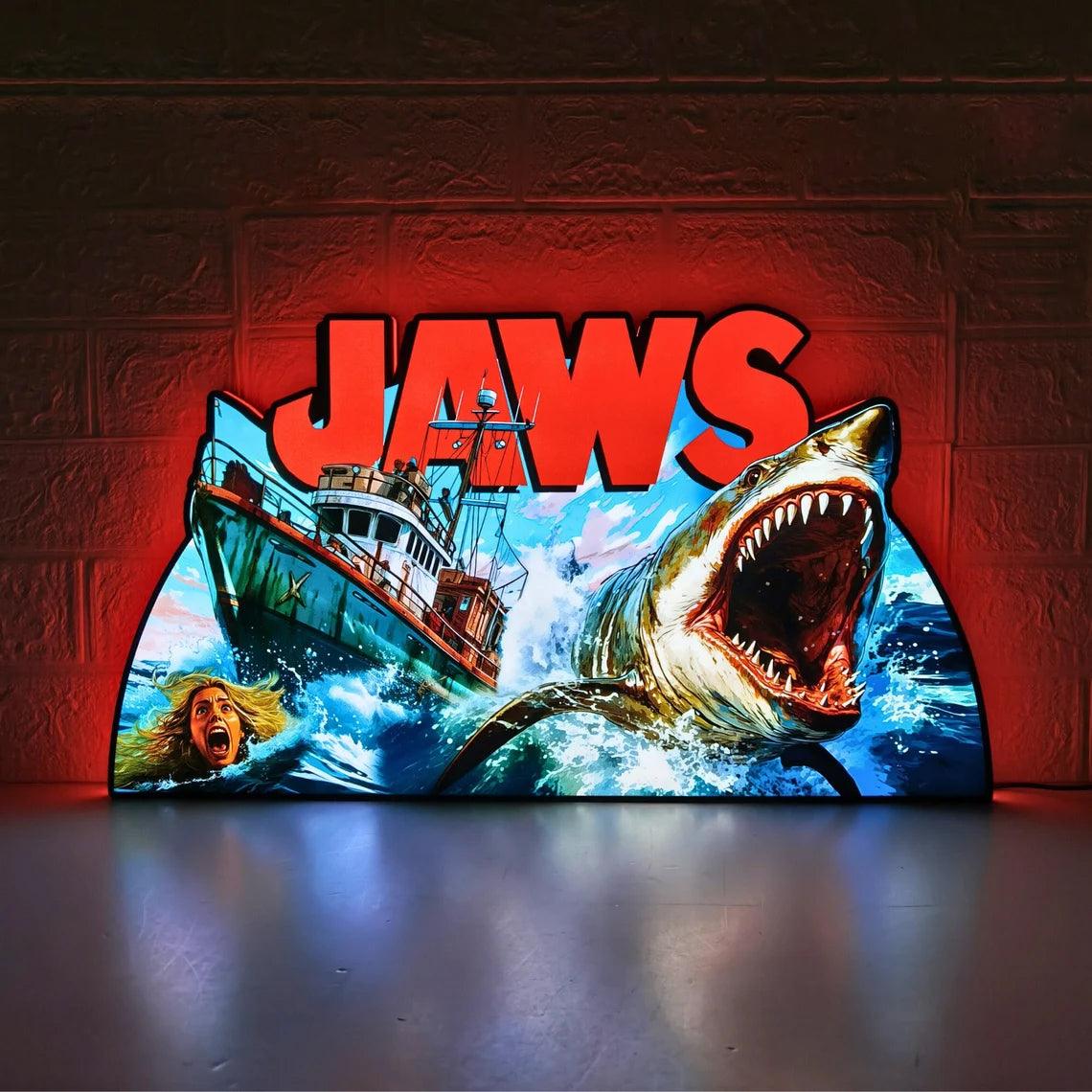 Jaws Pinball Topper, conçu pour le boîtier de lightbox imprimé en 3D Stern Jaws Pinball avec effets RED Halo, LED, dimmable et alimenté par USB