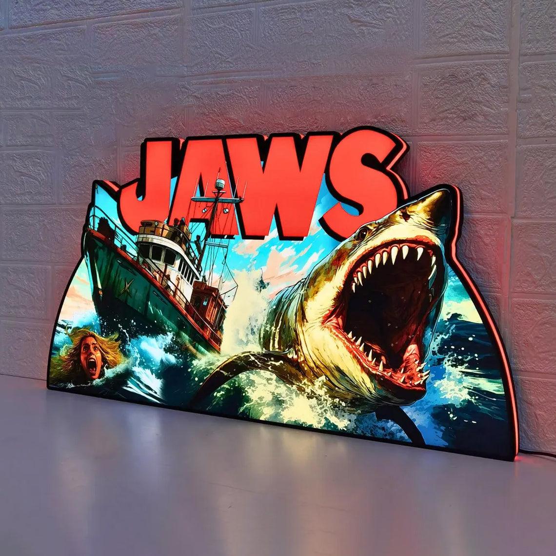 Jaws Pinball Topper, conçu pour le boîtier de lightbox imprimé en 3D Stern Jaws Pinball avec effets RED Halo, LED, dimmable et alimenté par USB