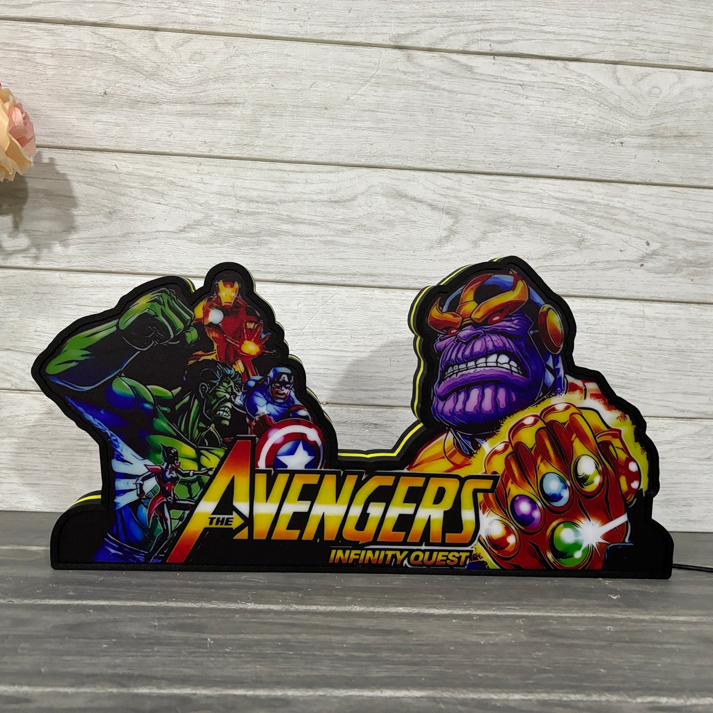 Super Hero Pinball Topper 3D Printed Lightbox, Arcade Pinball Machine Accessory,LED Light Box for Avengers Infinity Quest Fans