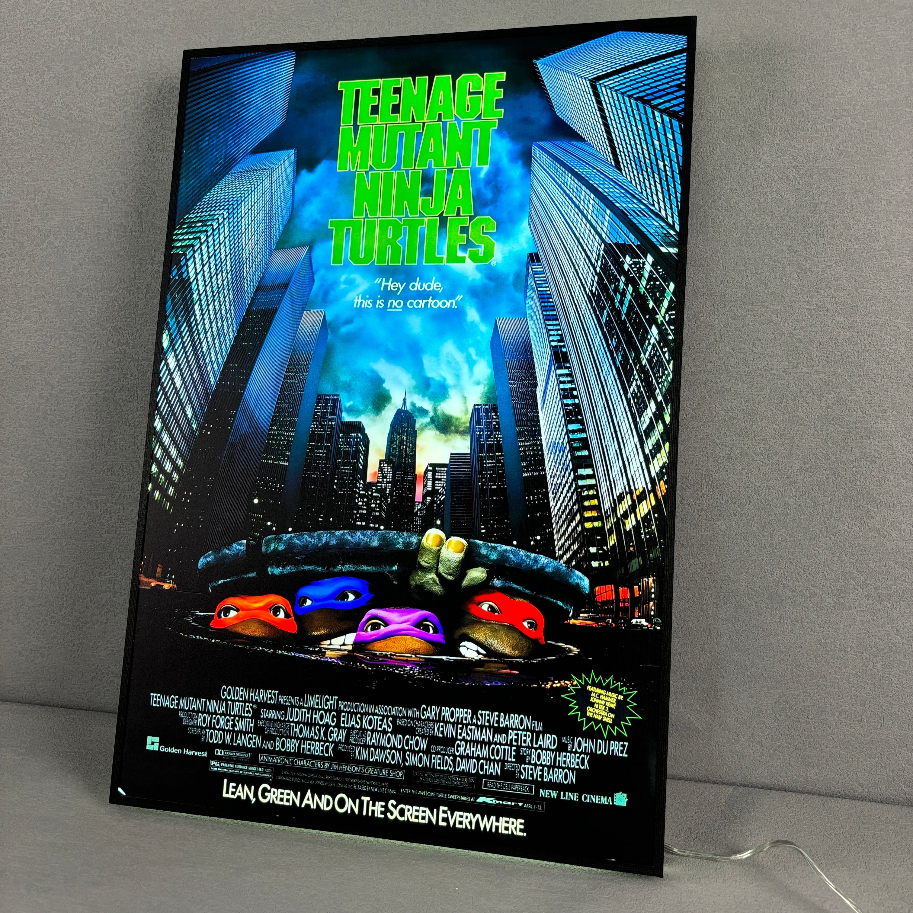 TMNT Retro Movie Poster 3D LED Light Box Fully Dimmable USB Powered